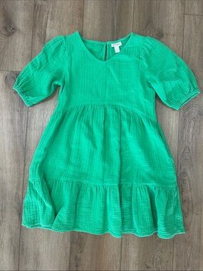 Girls' Green Gauze Tiered Dress - , Kids Dresses